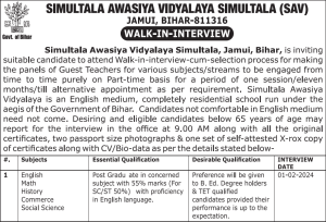 Simultala Awasiya Vidyalaya Recruitment 2024