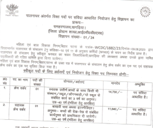 WCDC Khagaria Recruitment of Creche worker and Assistant Creche worker 2024