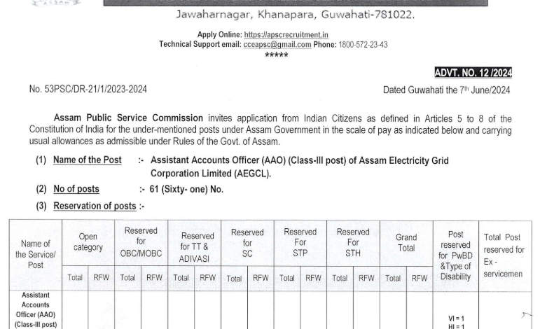 Assam PSC AAO Recruitment under AEGCL 2024