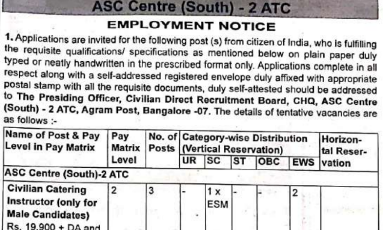 Army ASC Centre (South) – 2 ATC Recruitment 2024