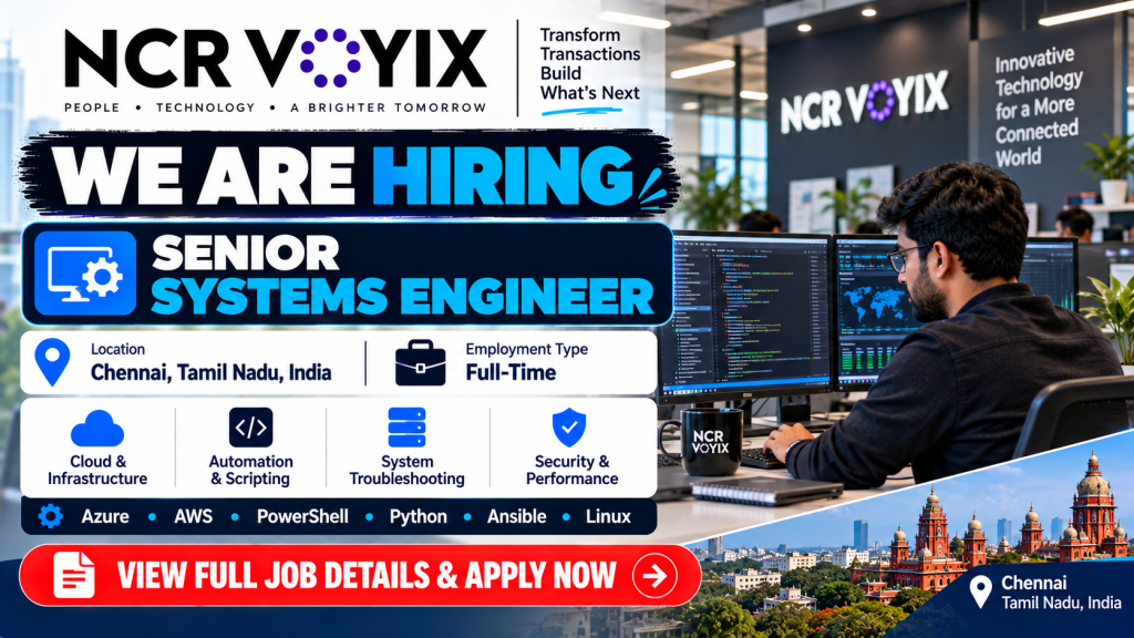 NCR VOYIX Chennai Systems Engineer Hiring Banner