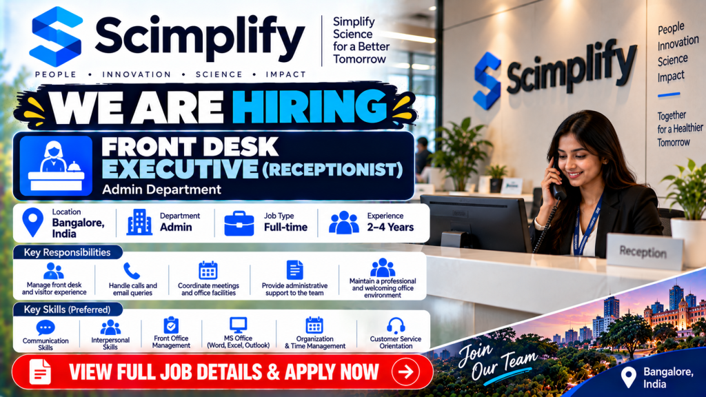 Scimplify Front Desk Executive Hiring Banner