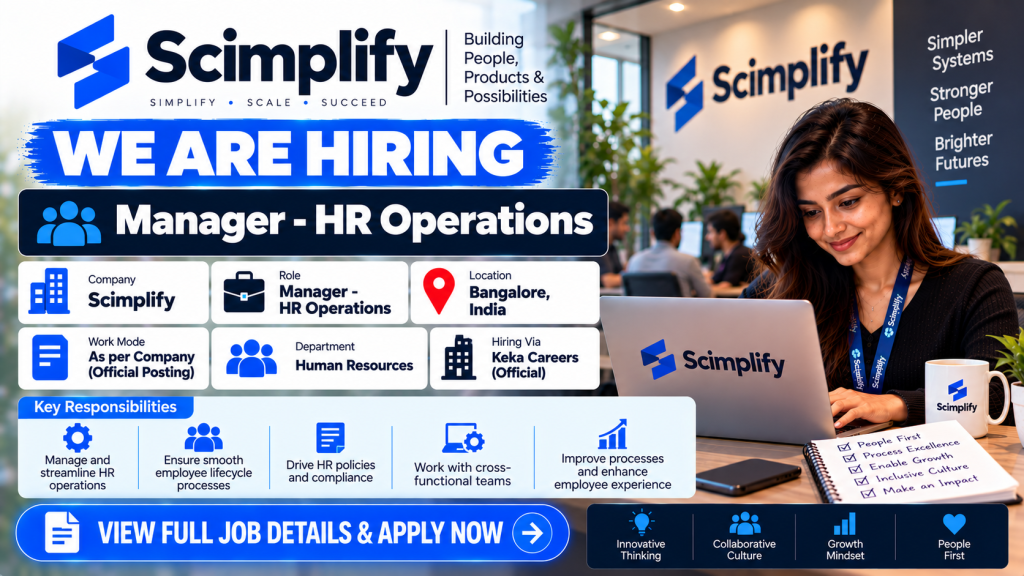 Scimplify Manager HR Operations Hiring Banner